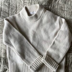 Everlane Cream Mock Neck Ribbed Hem Sweater